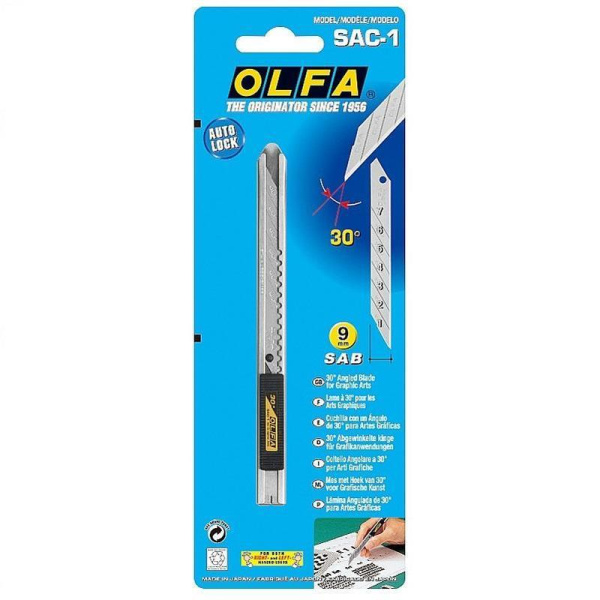 Нож канцелярский Olfa OL-SAC-1 для графических работ с корпусом из  нержавеющей стали (ширина лезвия 9 мм)
