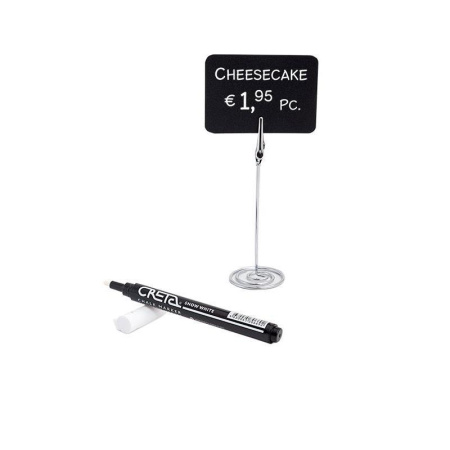 Ценникодержатель-подставка с меловой табличкой металлический 40x110 мм черный (в наборе: пять держателей таблички,  табличка А8, маркер)