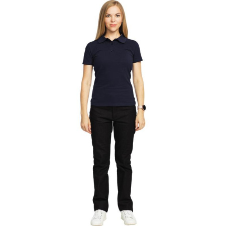 Рубашка поло женская синяя с короткими рукавами (размер XL, 220 г/кв.м)