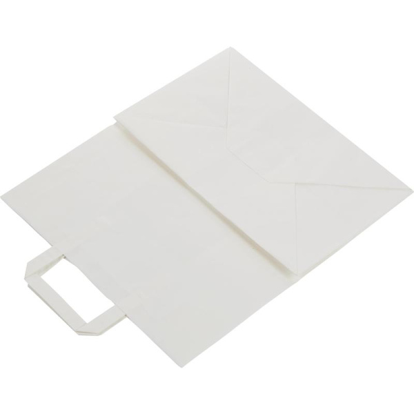 Крафт пакет бумажный белый с плоскими ручками 32х37x20 см (200 штук в  упаковке)