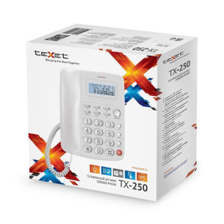 Телефон проводной TeXet TX-250 белый Телефон проводной TeXet TX-250 белый