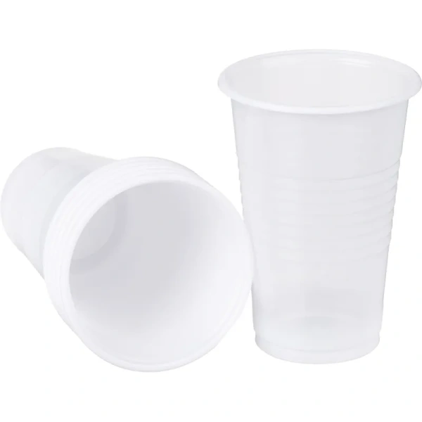 Стакан одноразовый Бюджет пластиковый белый (200 мл, 100 штук в упаковке)