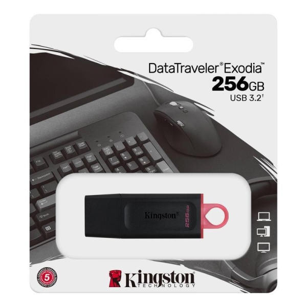 Флеш-память Kingston DataTraveler Exodia, USB 3.2 G1, роз/чер, DTX/256GB