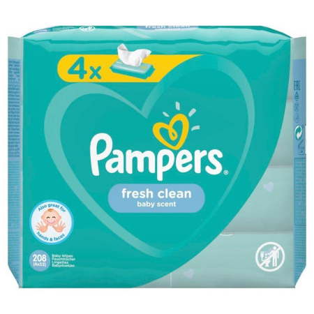 Влажные салфетки детские Pampers Fresh Clean 208 штук в упаковке