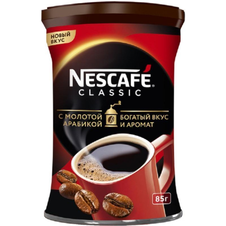 Кофе растворимый Nescafe Classic с добавлением молотого кофе 85 г (железная банка)