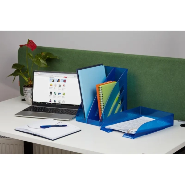 Лоток горизонтальный для бумаг Комус Русская серия пластиковый синий