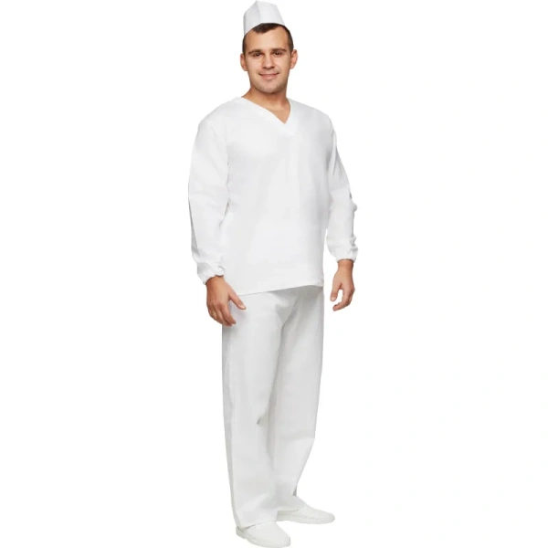 Костюм пекаря у05-КБР (ДР) белый бязь с длинным рукавом (142 г/кв.м,  размер 44-46, рост 158-164)