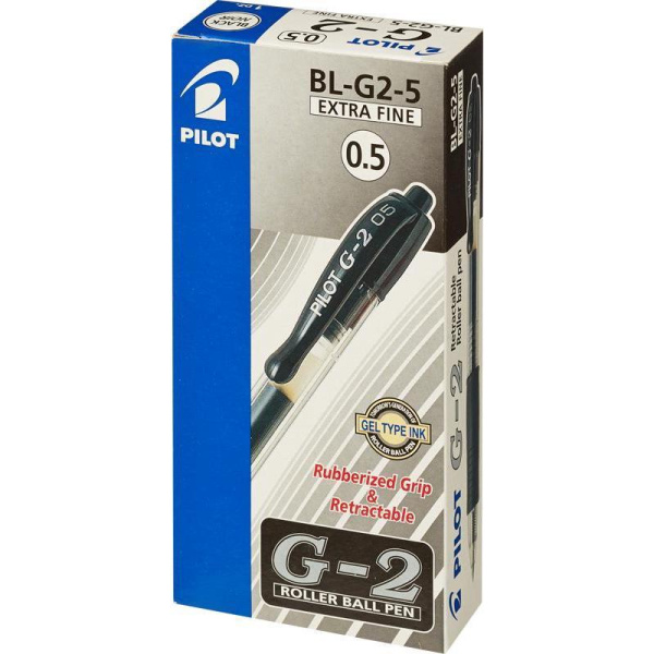 Ручка гелевая автоматическая Pilot BL-G2-5 черная (толщина линии 0,3 мм)