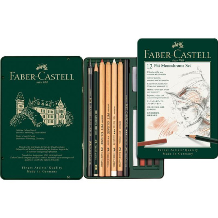 Набор графических материалов Faber-Castell Pitt Monochrome 12 штук Набор графических материалов Faber-Castell Pitt Monochrome 12 штук