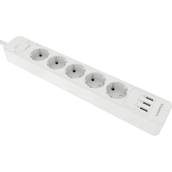Сетевой фильтр Harper UCH-530 на 5 розеток + 3 USB 1.5 метра белый  (H00002264)