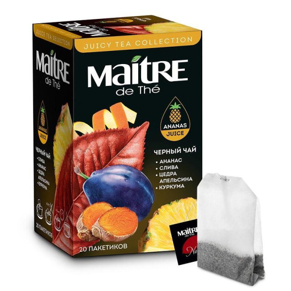 Чай Maitre черный с соком ананаса, ягод и апельсином 20 пакетиков