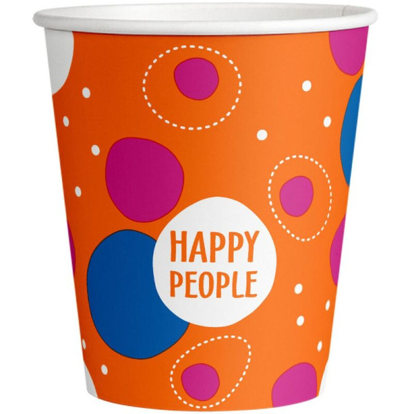 Стакан одноразовый бумажный Комус Happy People 250 мл (50 штук в  упаковке)