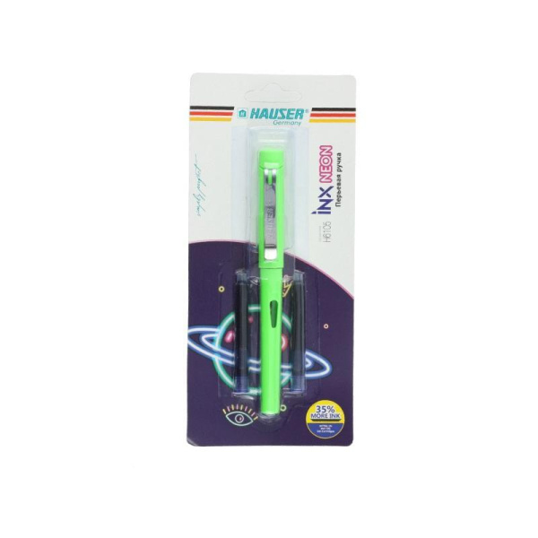Ручка перьевая Hauser Neon чернил синий цвет корпуса зеленый (два   картриджа в упаковке)