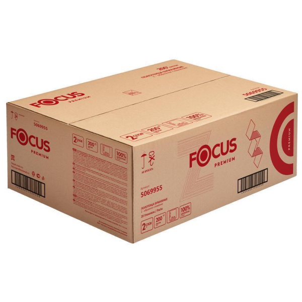Полотенца бумажные листовые Focus Premium Z-сложения 2-слойные 20 пачек  по 200 листов (артикул производителя 5069955)