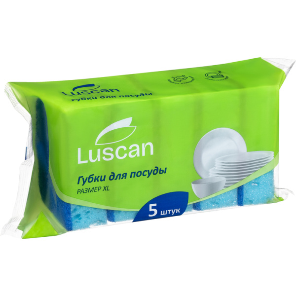 Губка для посуды Luscan поролон 10x7 см с абразивным слоем (5 штук в  упаковке)