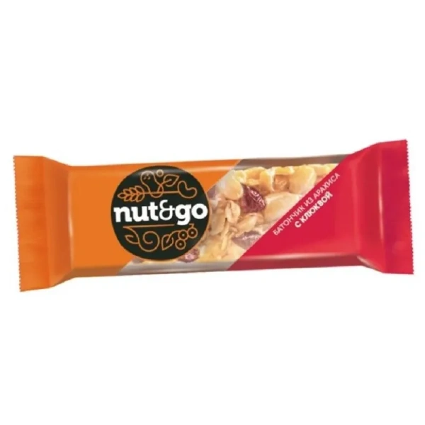 Батончики мюсли Nut N Go с арахисом и клюквой (18 батончиков 42 г)
