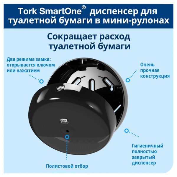 Диспенсер для туалетной бумаги в мини-рулонах Tork SmartOne T9 681008 пластиковый черный