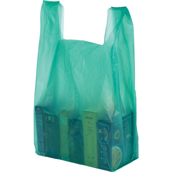 Пакет-майка ПНД 35 мкм зеленый (42+18x68 см, 50 штук в упаковке)