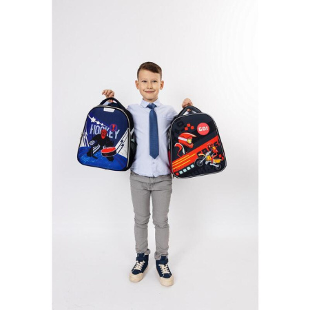 Ранец №1 School Light Hockey черный с двумя отделениями