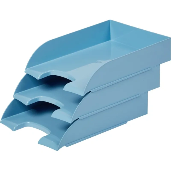 Лоток горизонтальный для бумаг Комус Ницца пластиковый голубой