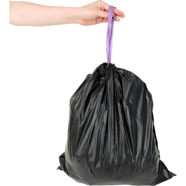 Мешки для мусора с завязками на 35 л черные (ПНД, 60 мкм, в рулоне 10  штук, 50х60 см)