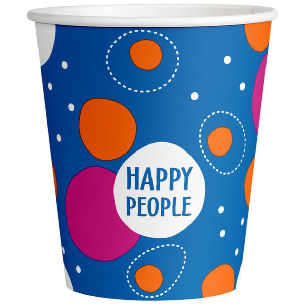 Стакан одноразовый бумажный Комус Happy People 250 мл (50 штук в  упаковке)