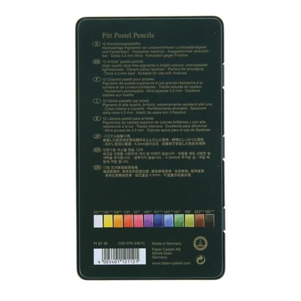 Карандаши цветные пастельные Faber-Castell Pitt 12 цветов в металлической коробке
