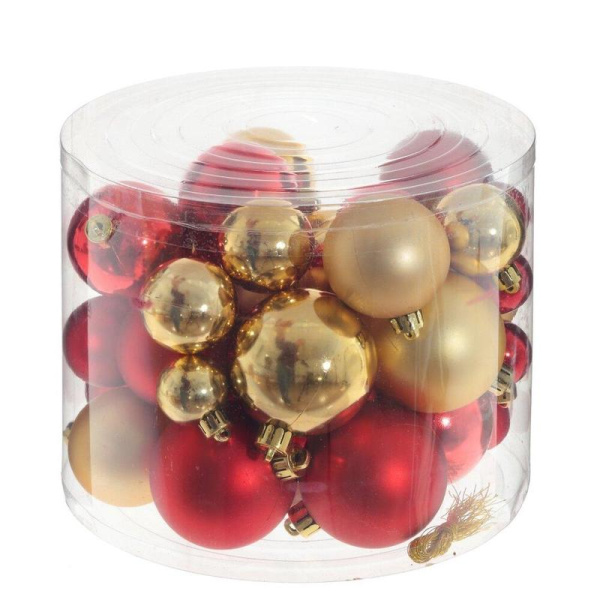 Набор елочных шаров Remeco Collection Сказочное великолепие пластик  красный/золотистый (диаметр 3 см, 4 см, 5 см, 6 см, 40 штук в упаковке)
