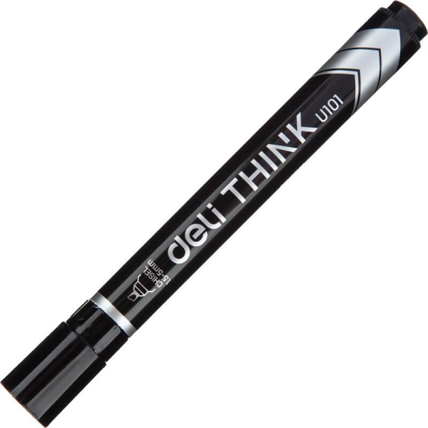 Маркер перманентный Deli Think черный (толщина линии 1.5-5 мм) скошенный  наконечник