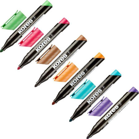 Набор маркеров перманентных Kores 6 цветов (толщина линии 1-3 мм)