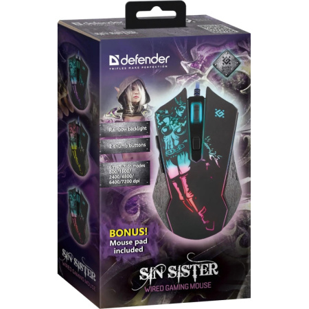 Мышь игровая Defender Sin'Sister GM-933 чёрная (52933)