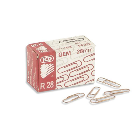 Скрепки ICO металлические омедненные 28 мм (100 штук в упаковке)