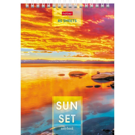 Блокнот Hatber Прекрасные закаты А5 80 листов в ассортименте в клетку на  спирали (146х211 мм)