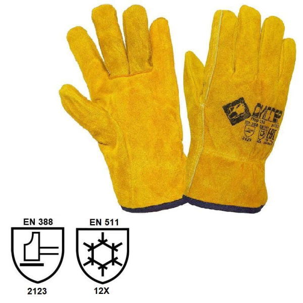 Перчатки рабочие Диггер спилковые желтые (утепленные искусственным мехом, размер 10.5)
