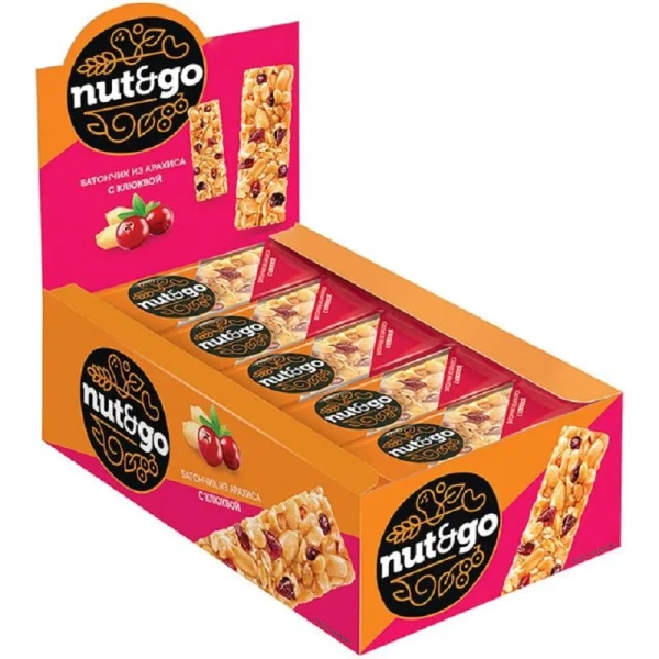 Батончики мюсли Nut N Go с арахисом и клюквой (18 батончиков 42 г)
