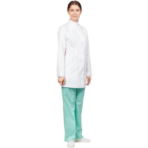 Блуза медицинская женская удлиненная м13-БЛ с длинным рукавом белая  (размер 52-54, рост 158-164)