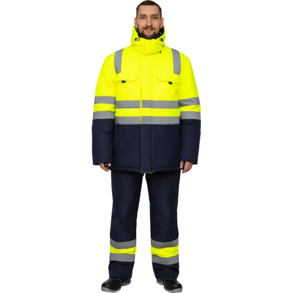 Куртка рабочая зимняя мужская зс04-КУ с СОП флуоресцентная жёлтая/синяя  (размер 44-46, рост 170-176)