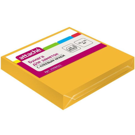 Стикеры 76х76 мм Attache неоновые оранжевые (1 блок, 100 листов)