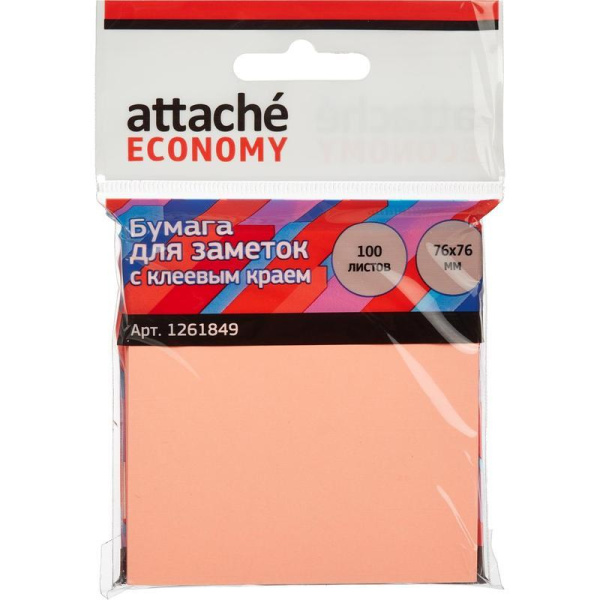 Стикеры Attache Economy 76x76 мм неоновый розовый (1 блок, 100 листов)