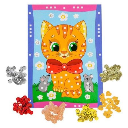 Набор для изготовления аппликации с пайетками Каляка-Маляка Кот и мышки