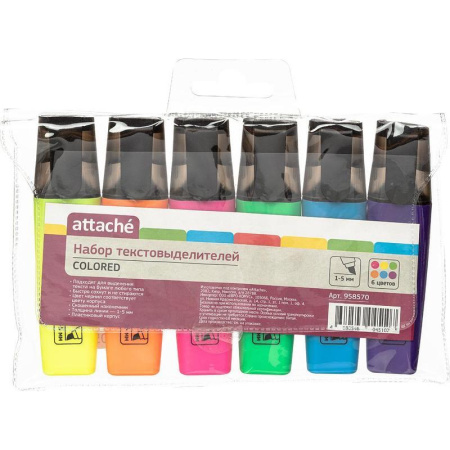 Маркер выделитель текста Attache Colored 1-5мм набор 6цв.