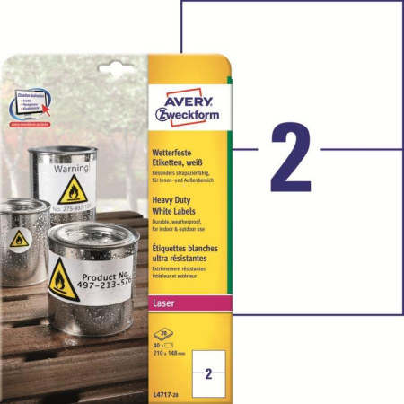 Этикетки самоклеящиеся Avery Zweckform (L4717-20) 210x148 мм 2 штуки на  листе белые (20 листов в упаковке)