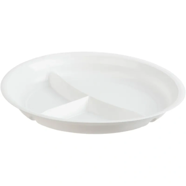 Тарелка одноразовая пластиковая 3-х секционная 220 мм белая 100 штук в упаковке Комус Стандарт