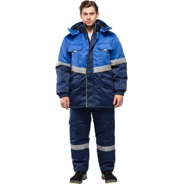 Куртка рабочая зимняя мужская з43-КУ с СОП васильковая/синяя из ткани  твил (размер 64-66, рост 170-176)