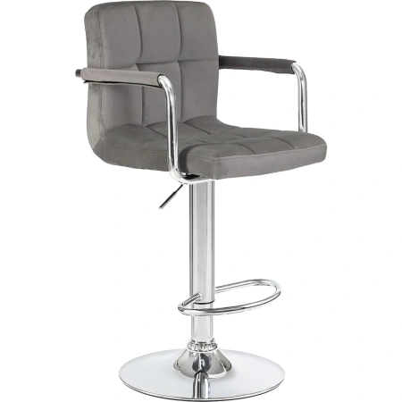 Стул барный Dobrin Kruger arm серый/хромированный (велюр/металл)