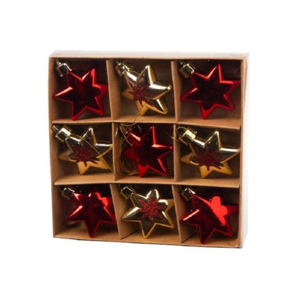 Набор елочных игрушек Звезды полистирол красный/золотистый (выста 5 см,  9 штук в упаковке)