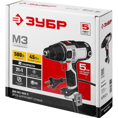 Дрель-шуруповерт сетевая ЗУБР ДШ-М3-500-2