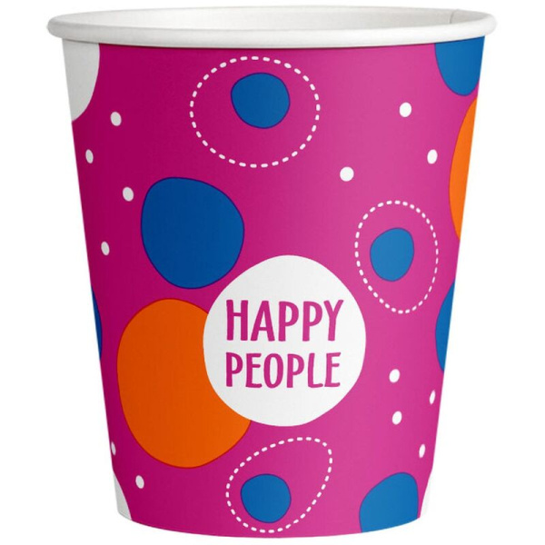 Стакан одноразовый бумажный Комус Happy People 250 мл (50 штук в  упаковке)