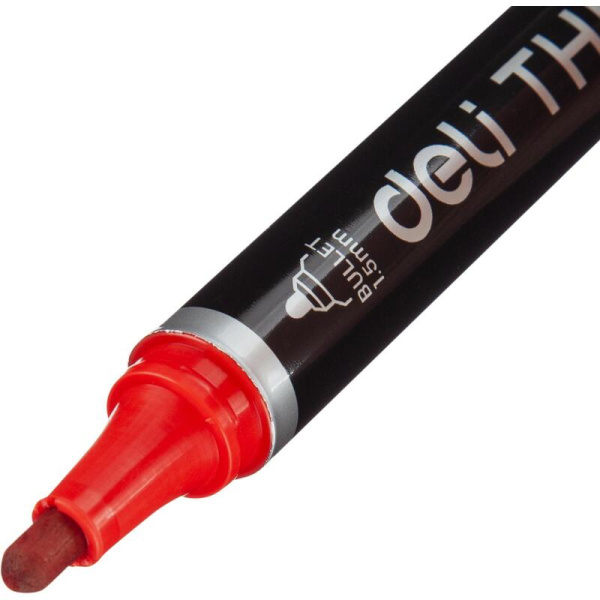 Маркер перманентный Deli Think красный (толщина линии 1.5-3 мм) круглый  наконечник