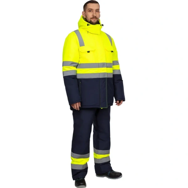 Куртка рабочая зимняя мужская зс04-КУ с СОП флуоресцентная жёлтая/синяя  (размер 44-46, рост 170-176)